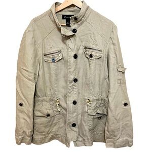 INC International Concepts Linen Tan Khaki Utility Jacket size XL Lightweight